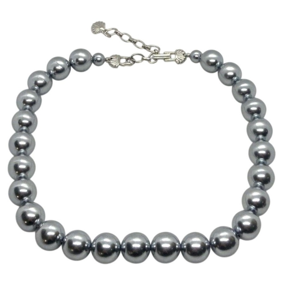 Vintage Richelieu Signed 14mm Blue Faux Pearl Single Strand 16'' - 18'' Necklace